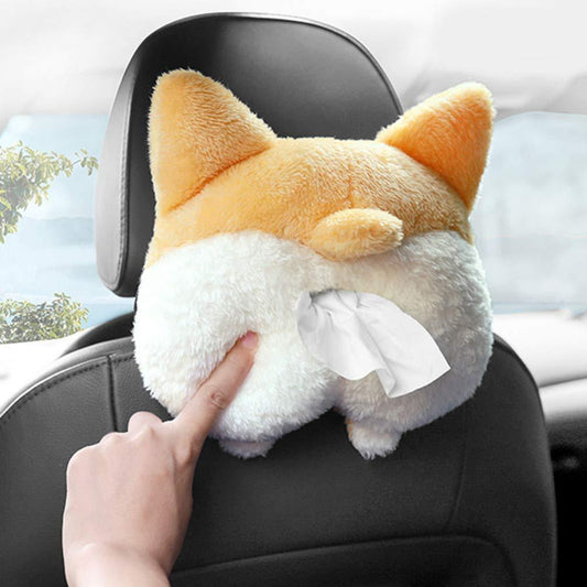 Tissue Box Cover Soft Adorable Corgi Butt Shaped Creative Storage Bag Hanging Pouch Tissue Box Wrapper For Car Home